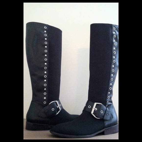 Donald J. Pliner Gale Black Crepe Riding Boots 6.5 - Picture 3 of 8